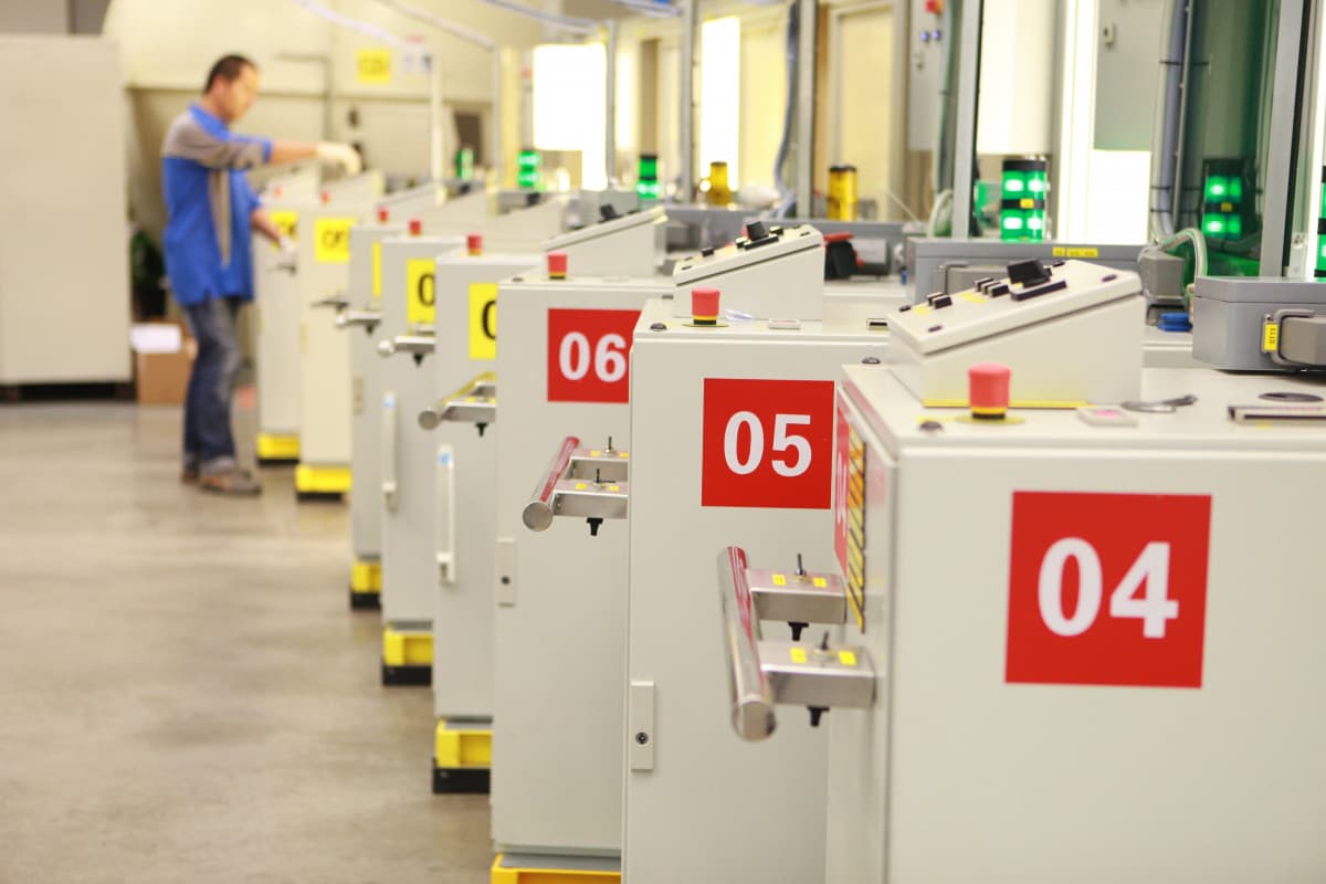 Precision manufacturing equipment on a production floor